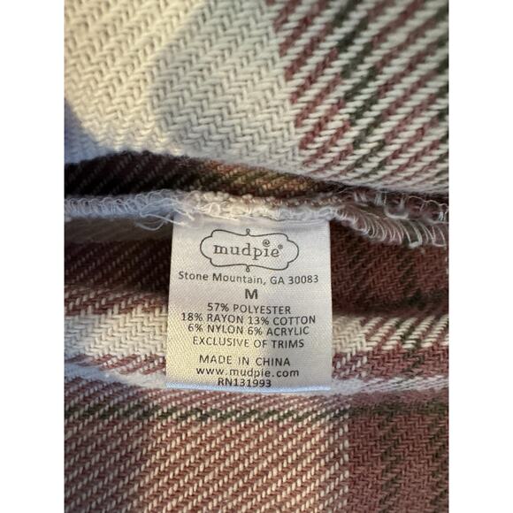 Mud Pie Women’s Medium Highland Plaid Shacket Jacket Button Up Shirt Pink Cream - Picture 8 of 10